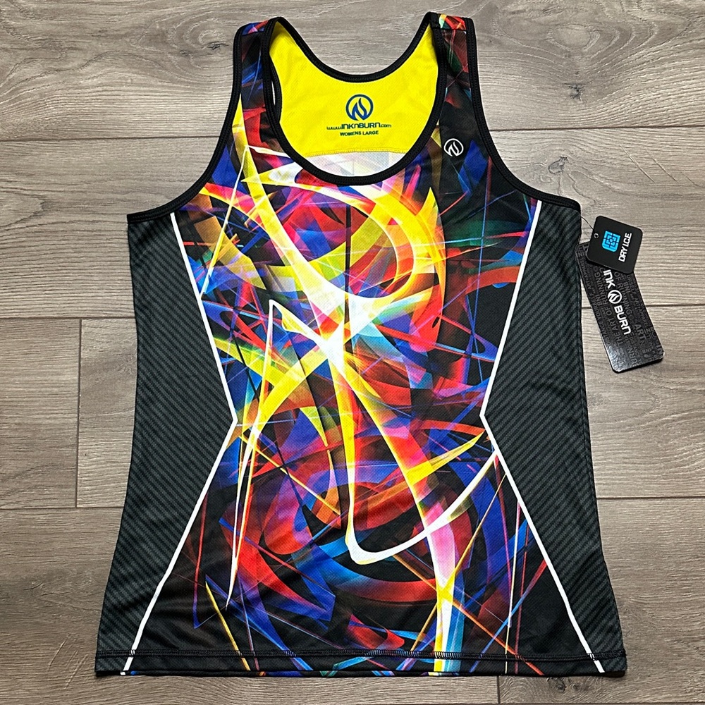 INKnBURN Energy Singlet Running Training Tank Yellow Black Pink‎ Size Large